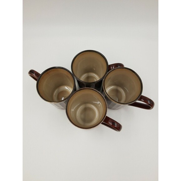 Gibson Elite Coffee Mugs Lot of 4 Rust Brown Reddish Green Trim - Picture 6 of 7